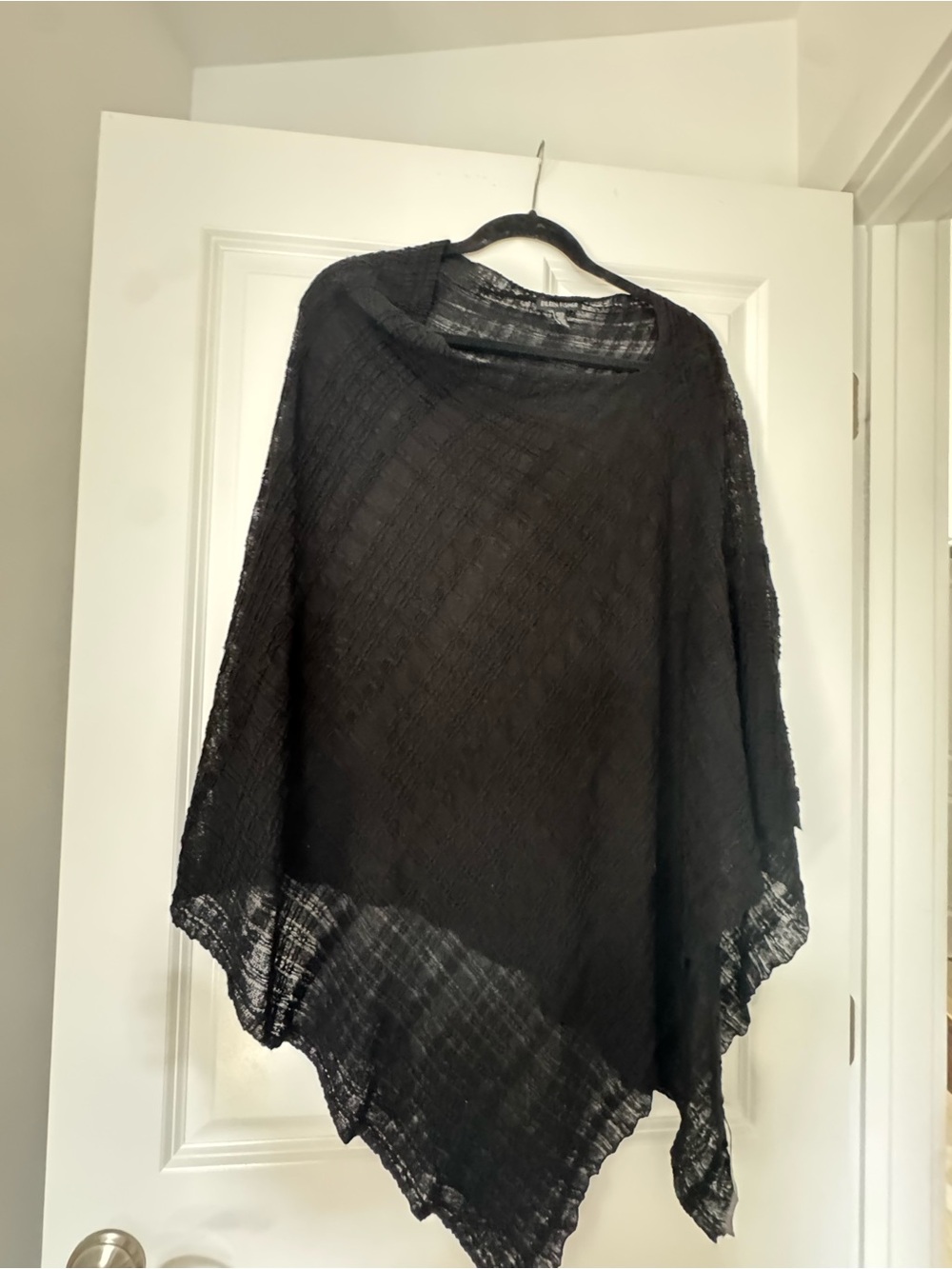 Eileen Fisher Black Sheer Knit Poncho